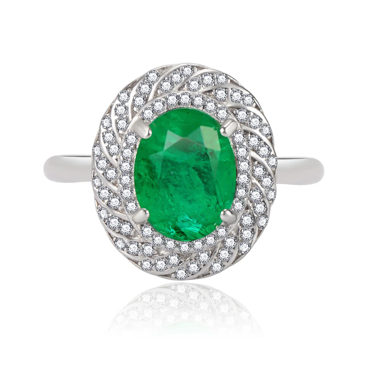 S925 Серебряные кольца с ореолом овальной формы 7x9 мм Изумрудный Турмалин