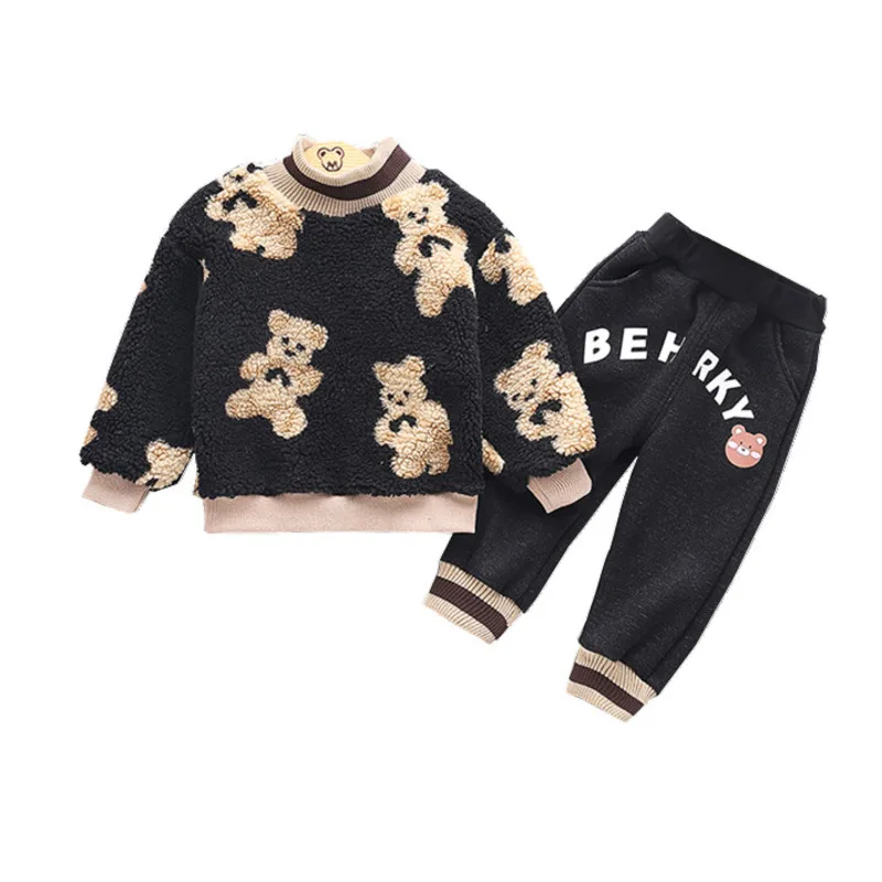 

Новая зимняя одежда для маленьких девочек; Модная детская спортивная одежда для мальчиков; Плотный свитер; Брюки; 2 шт./компл.; Повседневная о...