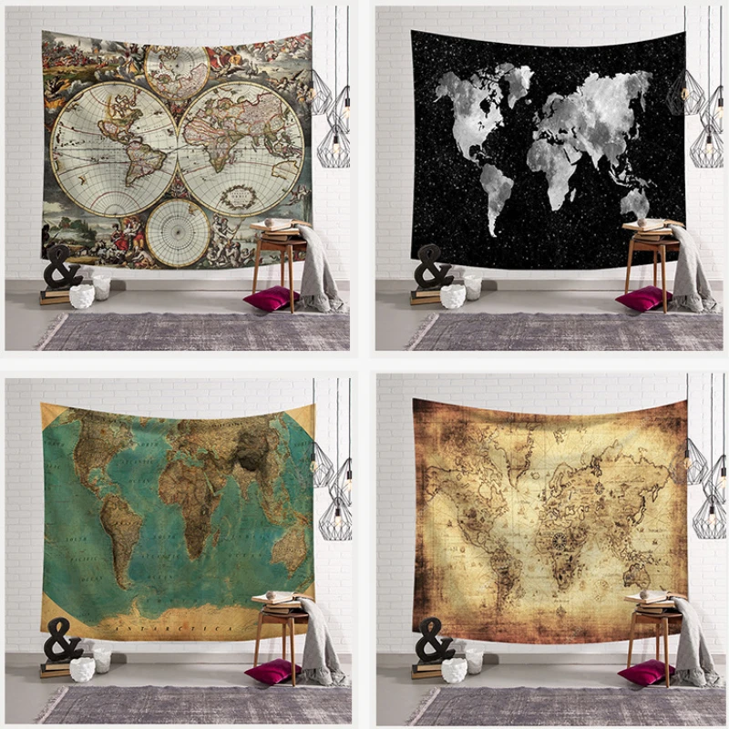 

World Map Tapestry Wall Hanging Home Decor Classic Nautical Chart Travel Blanket Astrology Divination Bedspread Beach Mat