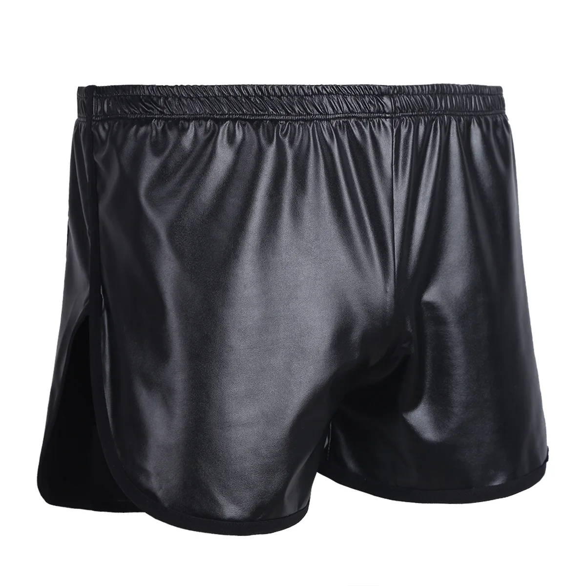 

Mens Hot Shorts Shiny Faux Leather Sport Fitness Boxer Shorts Pants Back Pocket Men Clubwear Side Cut Latex Shorts