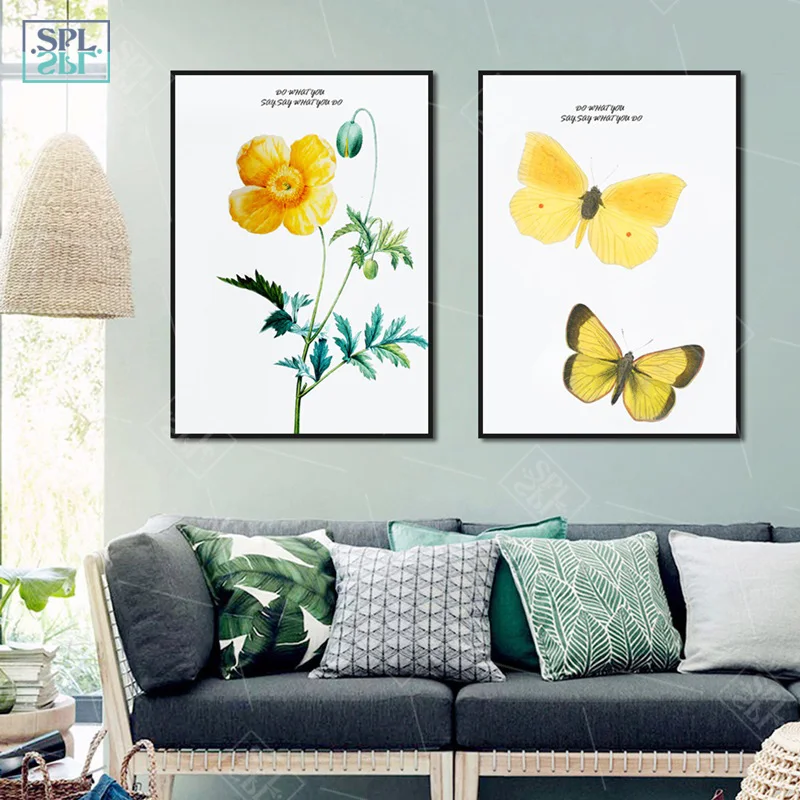 Скандинавские желтые бабочки плакат с изображением насекомых и принтами