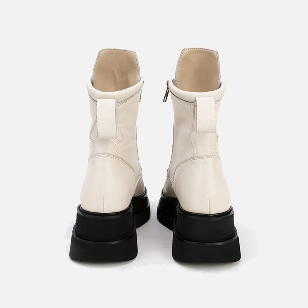 Купи MUMANI Woman‘s Ankle Boots White Genuine Leather Cross-tied Round Toe Zipper Platform Motorcycle Footwear Elegant Handmade Shoes за 4,770 рублей в магазине AliExpress