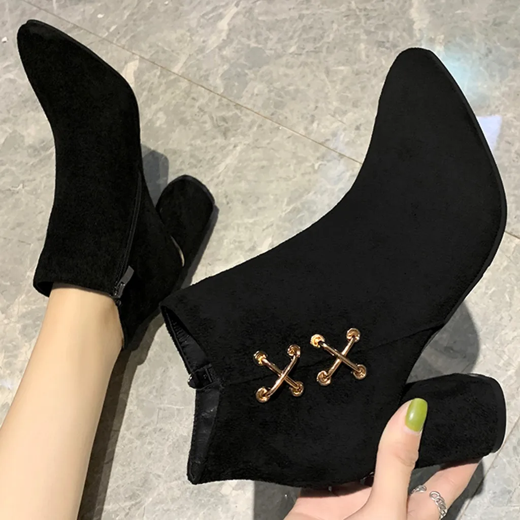 Ботильоны на массивном каблуке из флока Новинка 2019 года Повседневные короткие