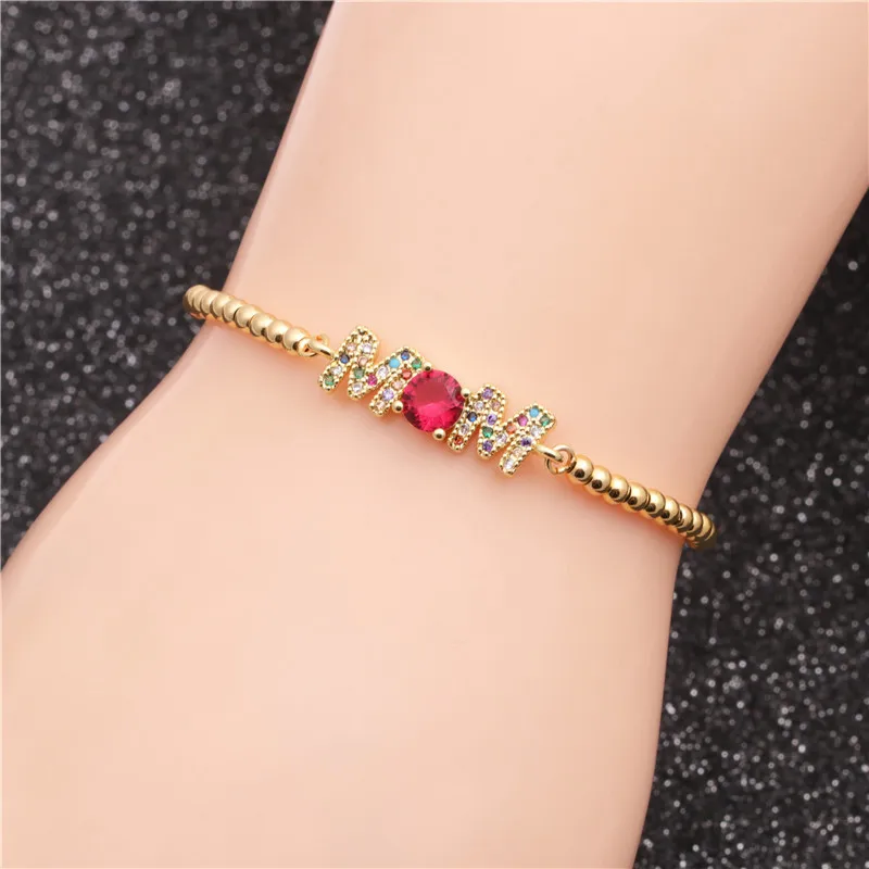 

2021 Fashion Micro Inlaid Zircon Bead Box Chain Color Zirconium Chain Mom Adjustable Bracelet Mother's Day Gift