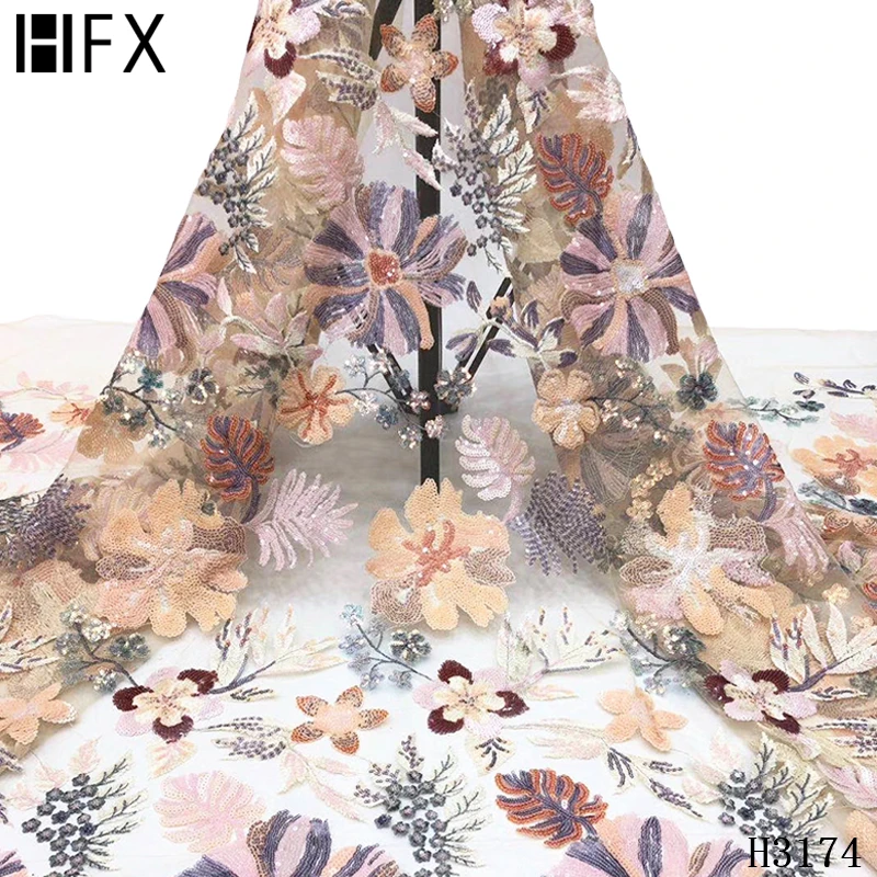 HFX черная африканская кружевная ткань с пайетками 2020 Высокое качество Цветочная