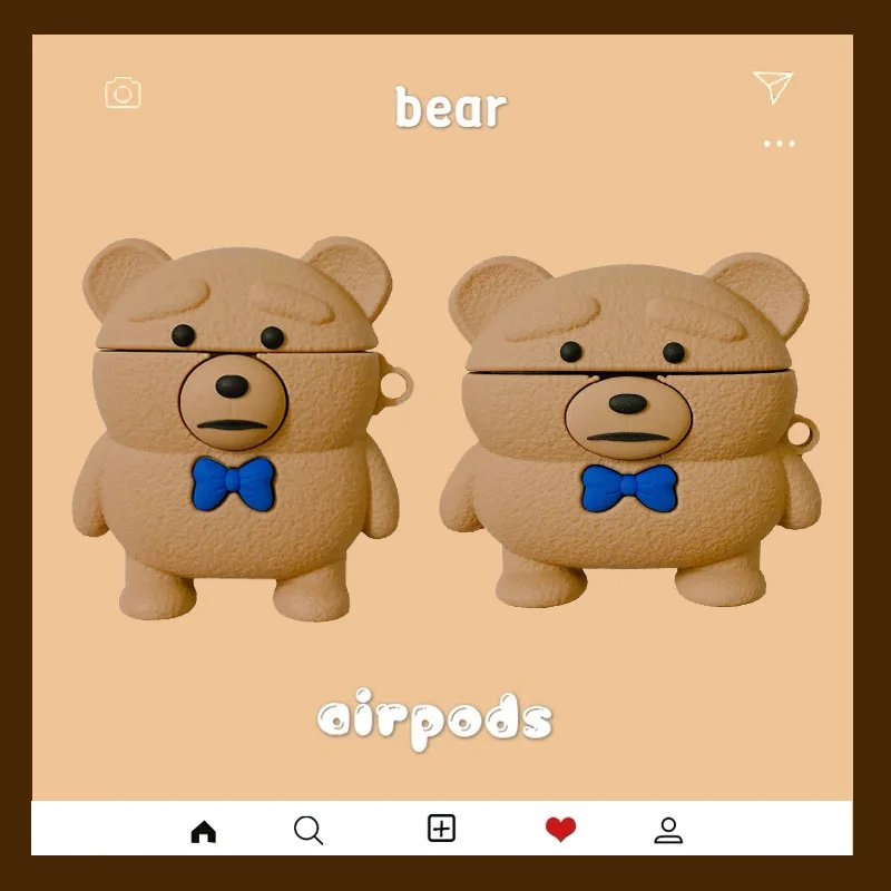 

For Airpods Case,Cute Brown Bear Case For Airpods 1/2 Case,Soft Silicone Earphone Headphone Cover For Airpods Pro Case