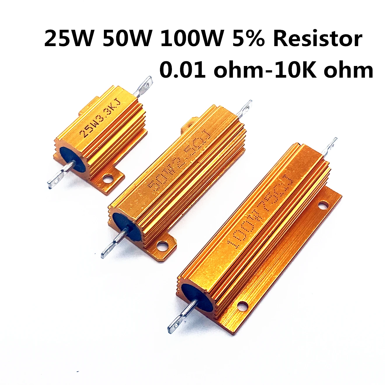 

2 Pcs 25W 50W 100W Aluminum High Power Metal Case Wirewound Fixed Resistors 0.01 - 10K Ohm Dummy Load Wire Wound Resistance 1K