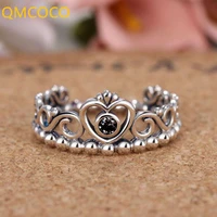 qmcoco silver color love heart shape rings for women vintage handmade crown %c2%a0punk classic woman party jewelry gifts