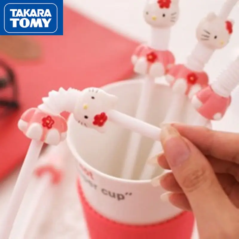 

TAKARA TOMY Cute Cartoon Hello Kitty Creative Fun Retractable Curved Straw Children Disposable Portable Drink Tube