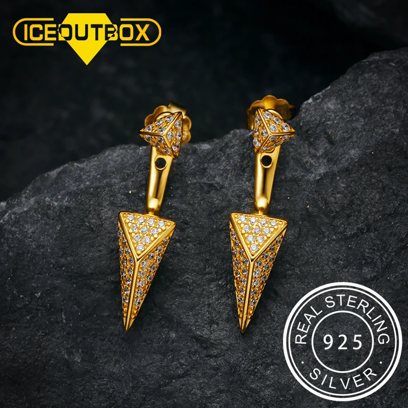 

ICEOUTBOX 925 стерлингового серебра серьги для женщин и мужчин модные золотые серебряные ювелирные изделия микро проложить кубический циркон ...