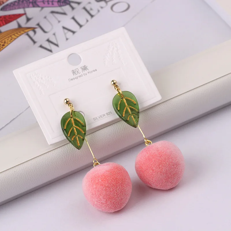 

Peach super lovely and sweet style to reduce the age of earrings girl peach summer earrings peach leaf earrings pink peach
