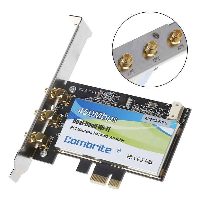 

Wireless PCI-Expres Network Adapter PCI-Express WiFi Adapter 300Mbps Dual Band 2.4GHz/5GHz with Three High Gain 6dBi K1KF