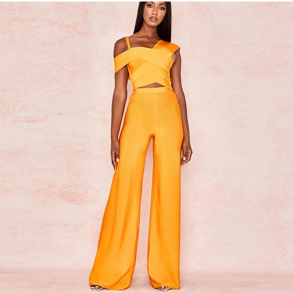 Оранжевые сексуальные женские комплекты из двух частей одинаковые топы и