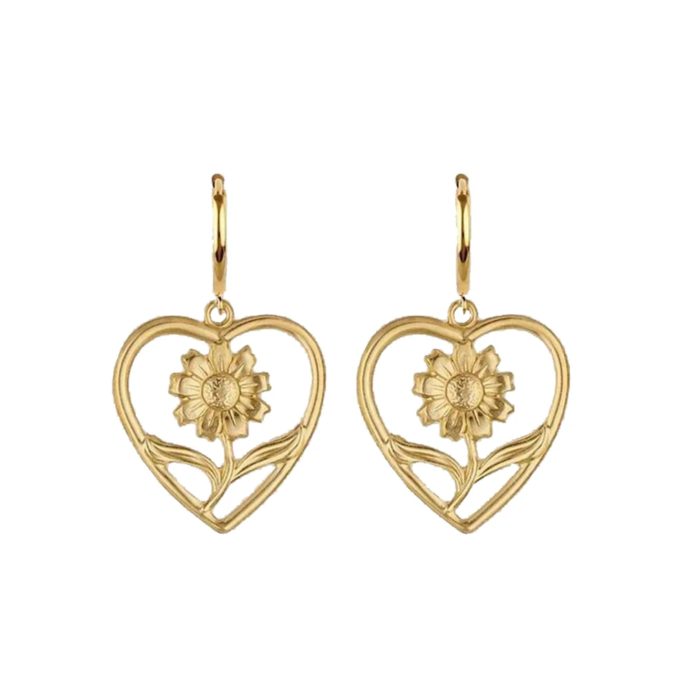 

Woman Long Heart Flower Clip-on Earrings Sunflower Ear Clips Earcuff Jewelry