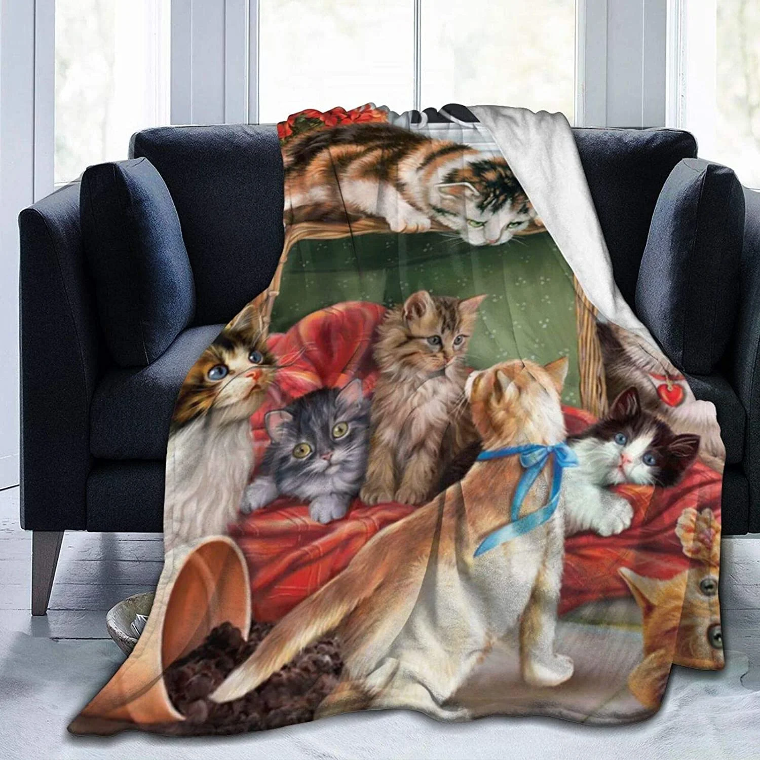 

Throw Blanket - Garden Cats Fleece Throw Blanket,Super Soft Ultra-Soft Micro Fleece Blanket for Bedroom SOFE Couch