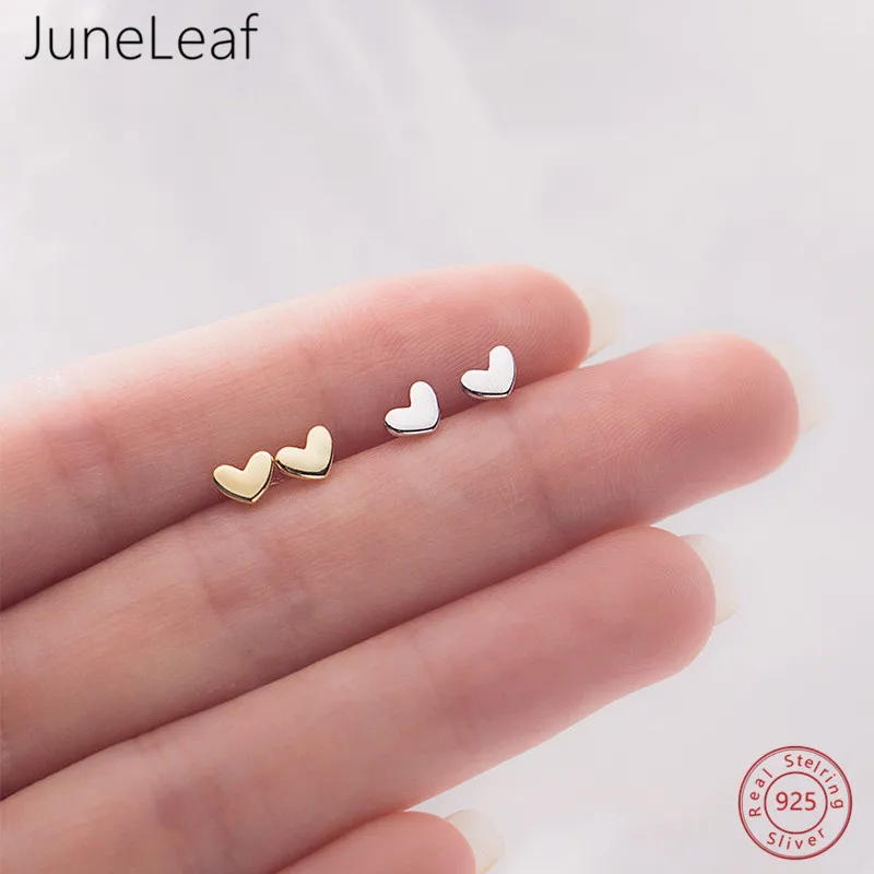 

JuneLeaf Fashion Minimalist Real 100% 925 Sterling Silver Mini Small Heart Stud Earrings For Women Student Girl Jewelry Gift