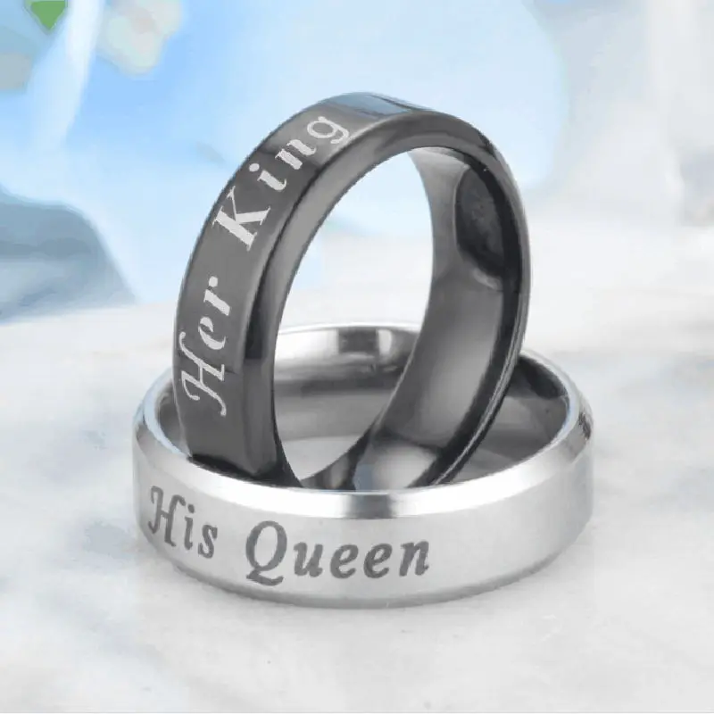 Нержавеющая сталь его королева ее король Мода Пара помолвка Любовь кольцо для