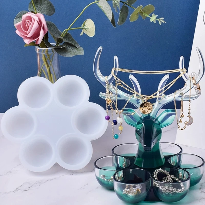 Elk Jewelry Storage Box Epoxy Resin Mold Silicone Mould DIY Crafts Necklace Earrings Organizer Case Rack Casting Tool