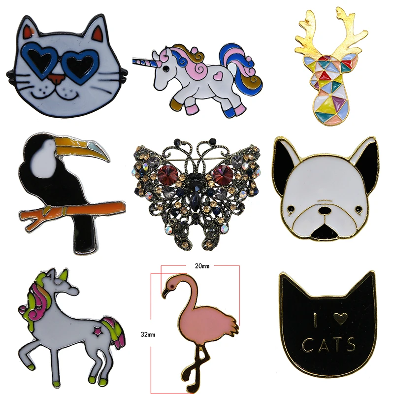 

Горячий мультфильм милый кот Единорог Лось Фламинго бабочка птица собака животное эмалированная брошь значок украшения ювелирные изделия ...
