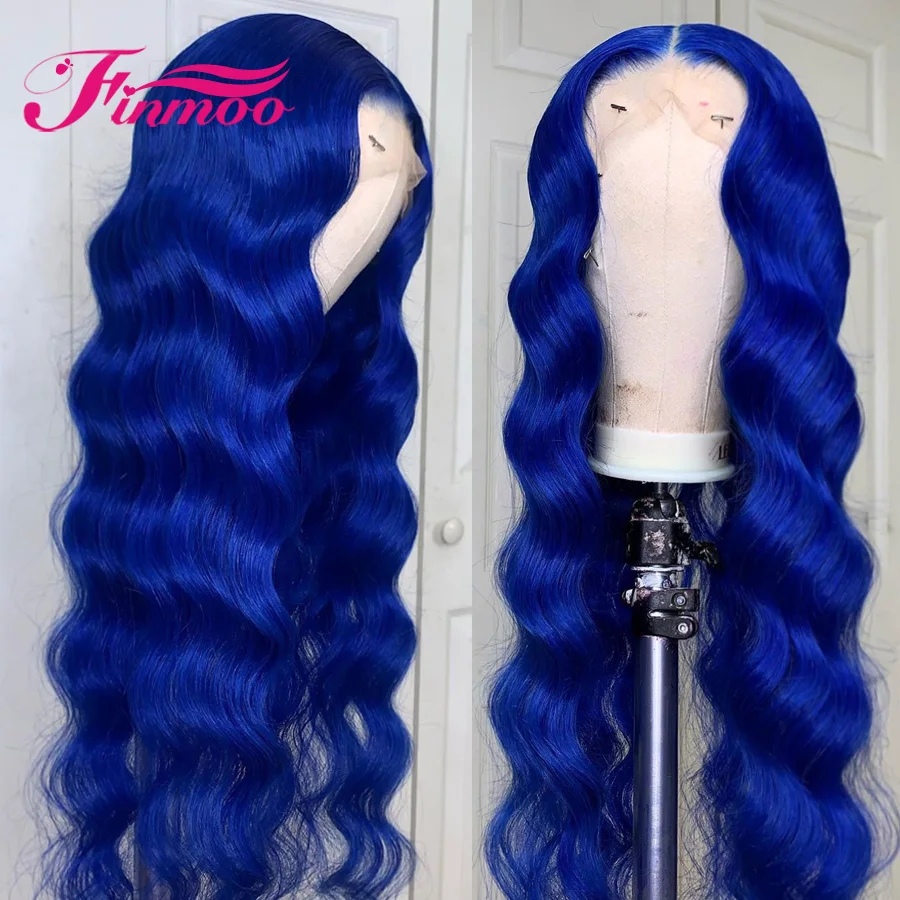 8 '' 26'' длинный синий цветной кружевной передний парик человеческие волосы
