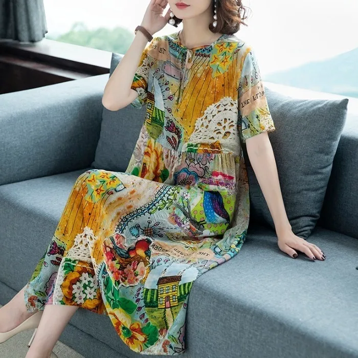 Летнее шелковое женское платье с цветочным принтом элегантное пляжное