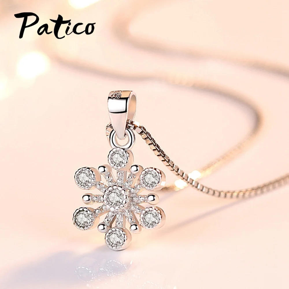 

Women Austrian Crystal Cubic Zirconia Pendant Necklace Earrings Jewelry Sets 925 Sterling Silver Korean Snowflake Wedding Joyas