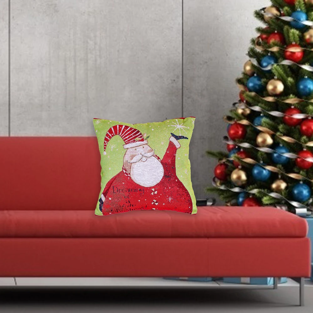 

Christmas Pillow Case Retro Print Linen Pillowslip Car Sofa Cushion Cover