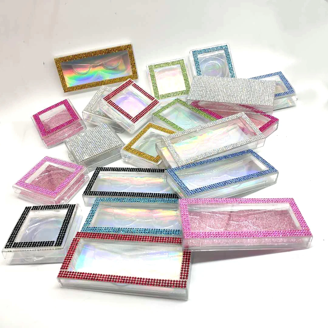 

wholesale Square diamond false eyelash packaging box fake 10mm-25mm 3d mink eyelashes boxes diamond case lashes empty