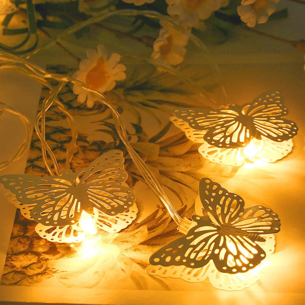 Гирлянды на батарейках с бабочками многоцветные светодиодные лампы для улицы