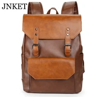 jnket new vintage men pu leather backpacks travel pack laptop bagpack school bags large capacity backpacks