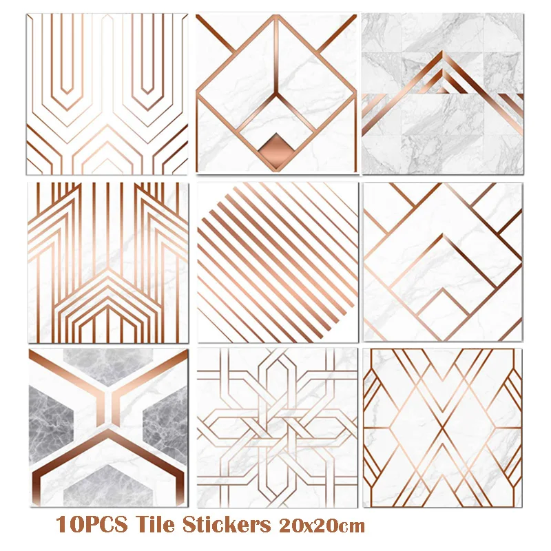 10 шт. современные плитки наклейки на стену Мозаика Белый мрамор с медным эффектом