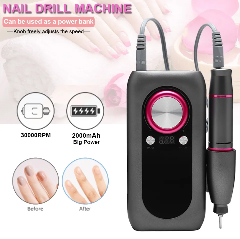 30000 RPM Rechargeable Portable Nail Drill machine Electric Nail File Manicure drill Set profession Nail Toonob Speed Regulation