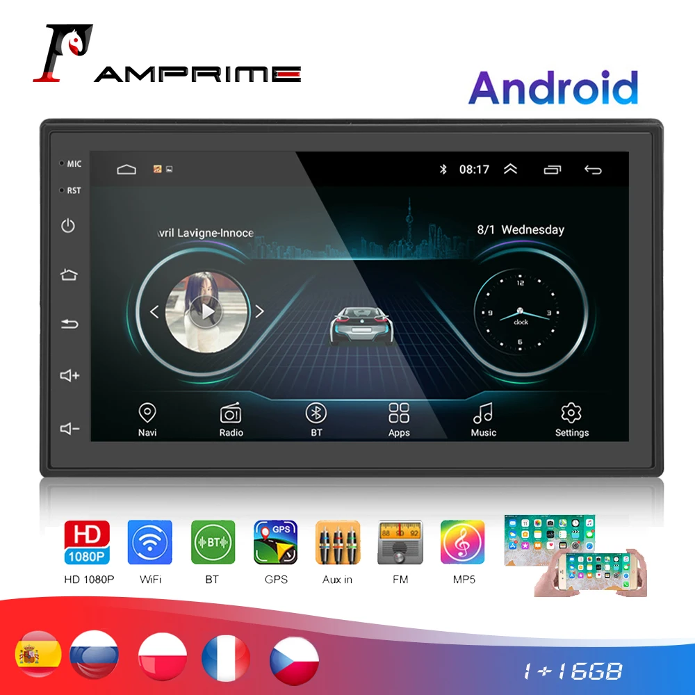 AMPrime 2 Din автомагнитола Android универсальный gps навигация Bluetooth Сенсорный экран Wifi автомобильный аудио стерео FM USB автомобильный мультимедийный MP5