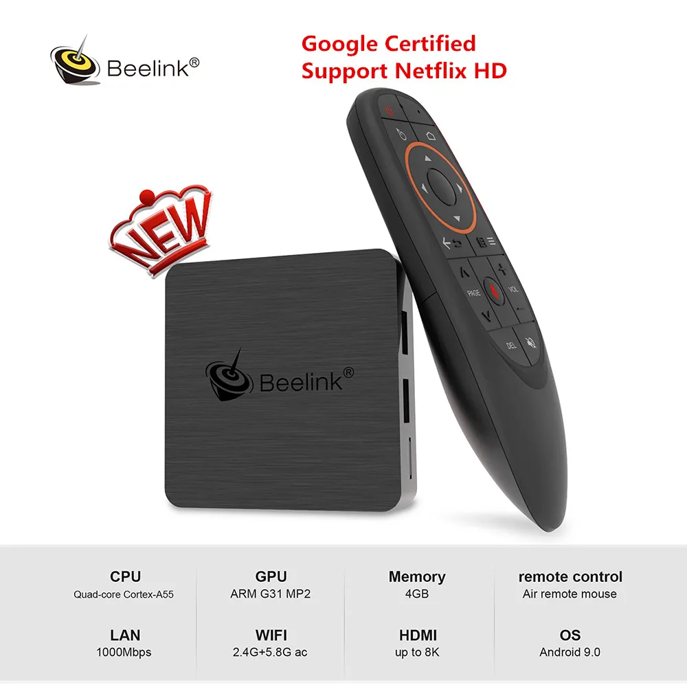 Beelink GT1mini-2 Smart tv Box Поддержка Netflix HD IPTV, Amlogic S905X3 Android 9,0 4 Гб 64 Гб медиаплеер Двойной Wi-Fi голосовой пульт