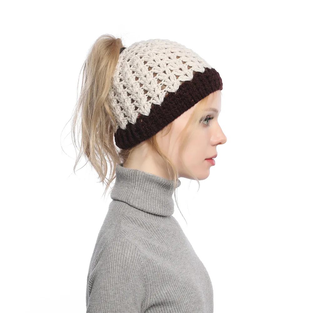 Europe, America, autumn and winter, new, matching, hole, cap, cap, empty top, knitted wool cap, ponytail cap, warm hat