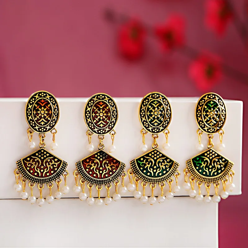 Женские Ретро серьги с имитацией жемчуга и кисточками красные зеленые