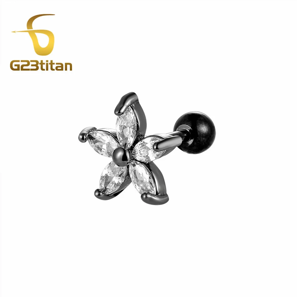 Ear Tragus G23tian хирургические титановые хрустальные цветочные серьги-гвоздики для ушей, Хрящевые серьги, пирсинг на спирали, 16 датчиков, серебряные серьги-гвоздики, кольца для губ - Окраска металла: Ear Tragus