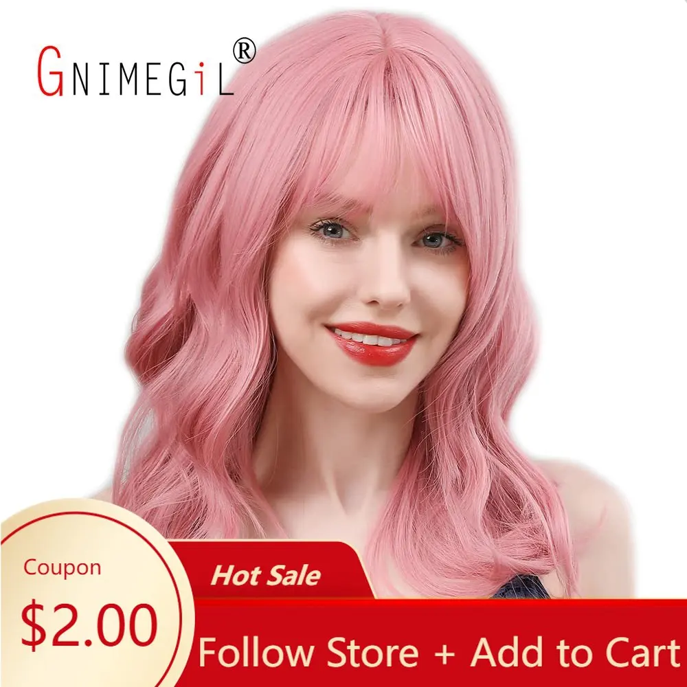 

Short Pink Colorful Wig for Woman Wave Synthetic Wig with Bangs Ombre Women's Wigs Heat Resistant Fiber Hair Cosplay Hair Wig