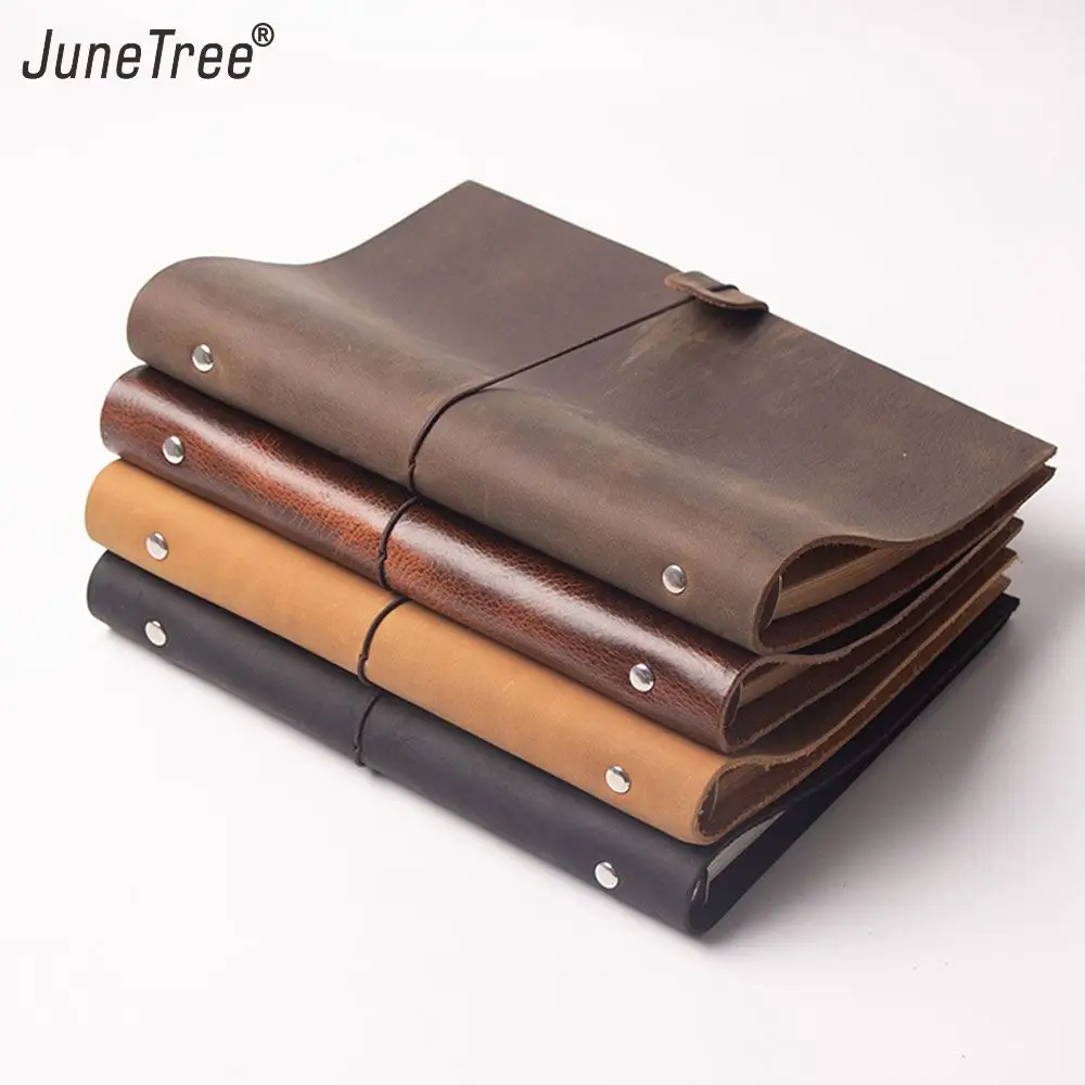 

junetree black brown Vintage Diaries A5 size Journals notebook genuine leather planner Sketchbook Planner Gift Office