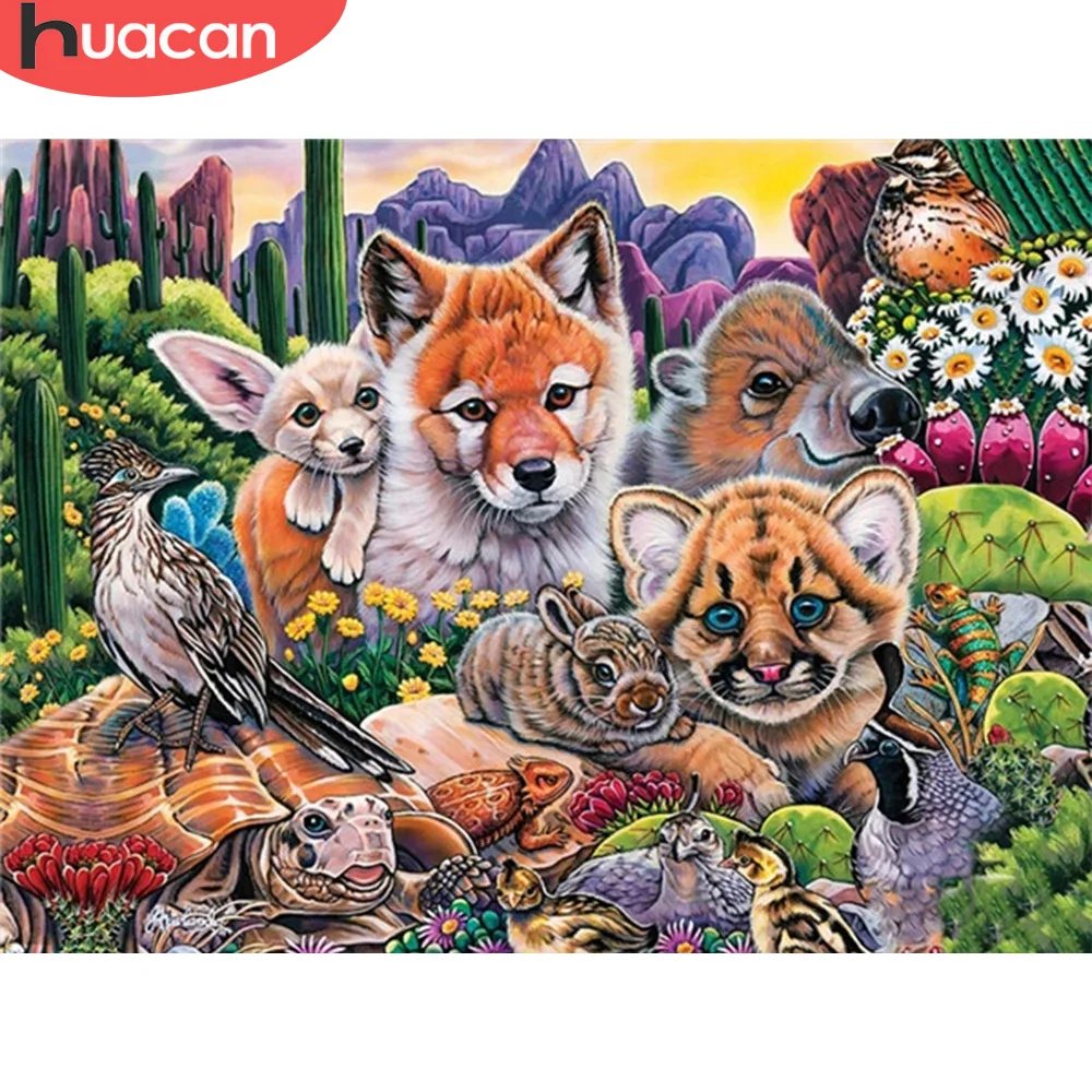 

HUACAN Coloring By Number Fox Animal Kits For Adults Handpainted DIY Frame Oil Painting By Numbers Tiger Home Decoration Gift