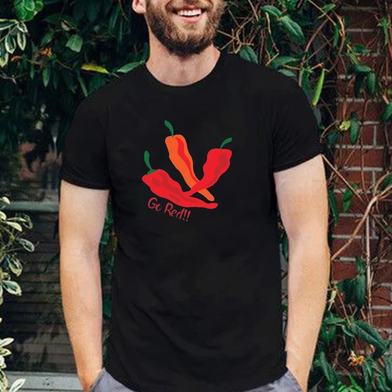 

Funny Chile Peppers Printed Men Tshirt Go Red Letters Black White Fashion O-neck Short Sleeve Summer Casual 100% Cotton Tops