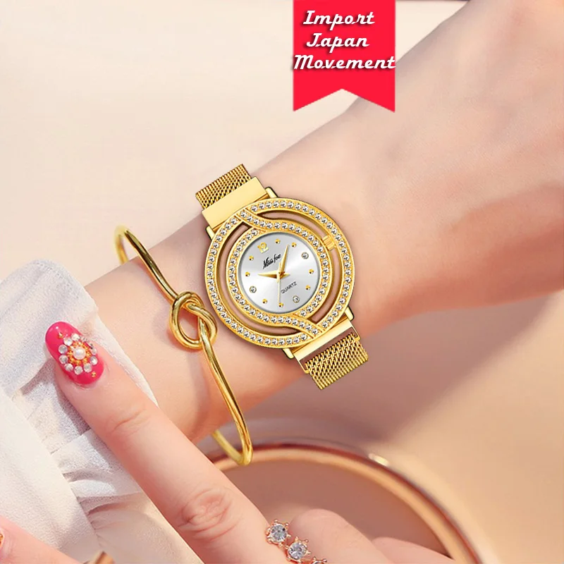 

2021 MISSFOX Luxury Women Watches Magnetic Female Clock Hollow Bezel Quartz Wristwatch Xfcs Fashion Diamond Ladies Wrist Watch