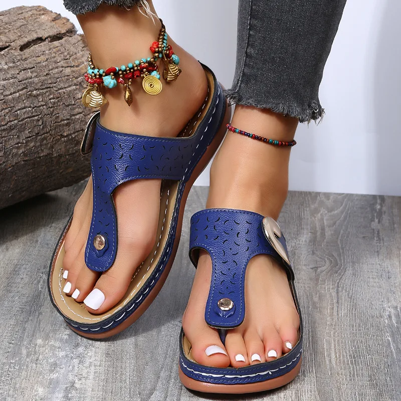 

Summer Beach Solid Color Flip Flops For Women Clip Toe Ladies Shoes Buckle Strap Low Heel Sandals Woman Wedge Sandals chancleta