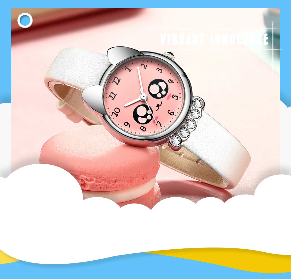 KDM милые детские часы 2019 кварцевые Мультяшные для девочек с рисунком кота Стразы