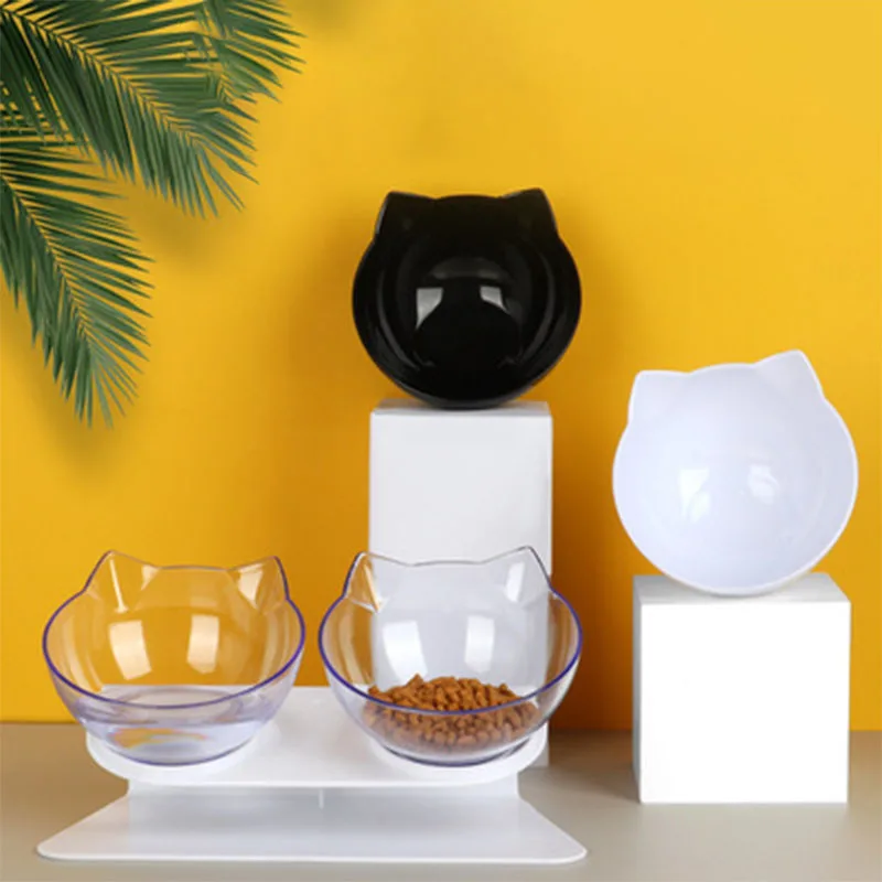 Новинка Нескользящая кошка с двумя чашами рельефными стенд Еда воды миски для