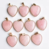 wholesale 10pcslot 2020 new good quality natural stone gold side heart shape pendants 25mm for jewelry making free shipping