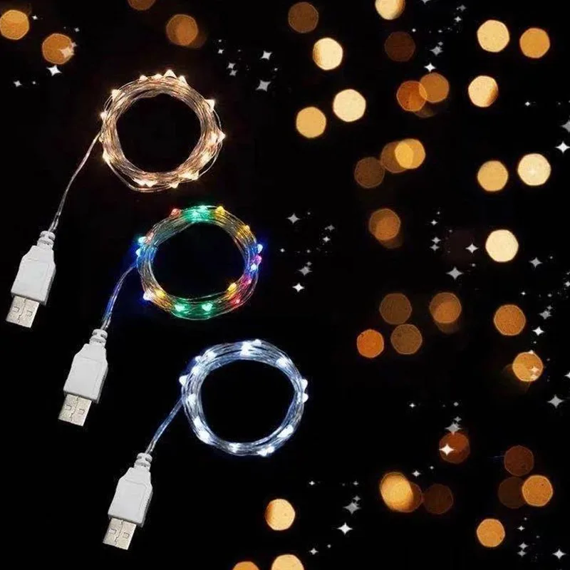 

1M 10Led 10M 100Led Mini Led Copper Wire String Fairy LED Lights For Christmas Wedding Party Decoration Home Decor USB Powerd