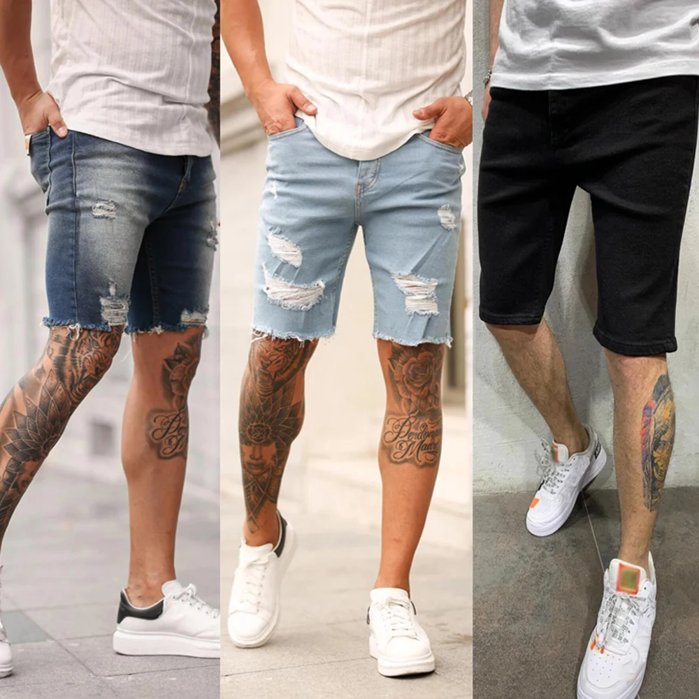 

Men shorts Jeans homme Destroyed jeans Ripped Pant Frayed Denim Casual Shorts men trouses pantaloni uomo estivi ropa hombre D30