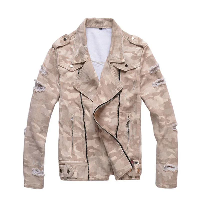 Mcikkny модная мужская джинсовая куртка в стиле панк рваная камуфляжная верхняя