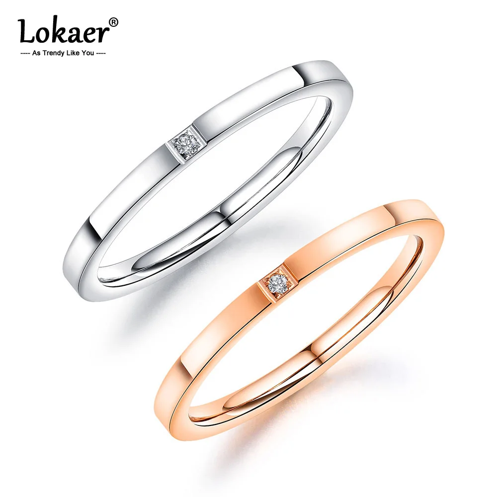 Кольца Lokaer из нержавеющей стали с белым фианитом для женщин и девушек модные